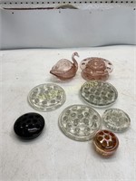 FLORAL FROGS AND DEPRESSION GLASS SWAN