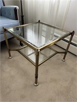 Vintage Brass Glass Top Square Coffee Table