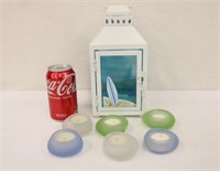 6 Partylite Sea Glass Tea Lights & Decor Lantern
