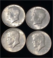 (4) 1964- D Kennedy Silver Half Dollar Coins
