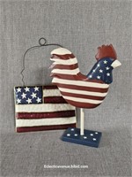 Americana Lot - Flag Wooden Rooster and Metal Flag