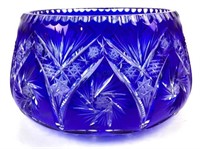 Large Cobalt Blue Cut To Clear Crystal Bowl