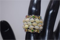 Sterling Opal & Semi-Precious Stone Ring  Sz 7