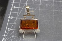 Sterling Silver, amber pendant
