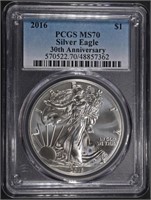 2016 AMERICAN SILVER EAGLE PCGS MS70 30TH ANNIV