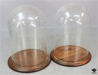 Glass Cloche Domes w/Wood Base Displays / 2 pc