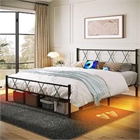 ROCHECASA Full Size Bed Frame with USB Ports and L