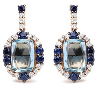 18k 2-tone 9.66ct Topaz Sapphire Diamond Earrings