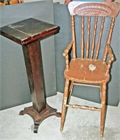 Oak Pedestal Plant Stand, Vintage Wooden Pressed