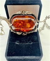 Sterling and Amber Necklace