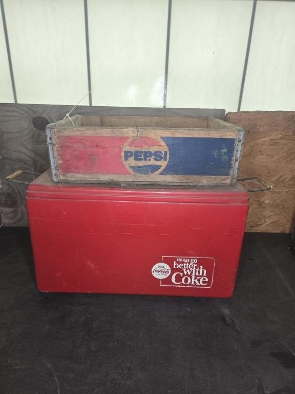 1960'S COKE COOLER AND PEPSI CRATE