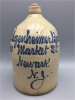 Flegenheimer bros blue decorated stoneware jug