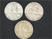 1952,53 and 54 Benjamin silver half dollars