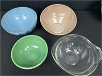 Mixing bowls, the green is stoneware, Pyrex