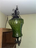Vintage green glass, hanging swag lamp