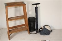 step stool, bug zapper, pump, knee pads
