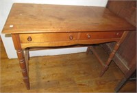 Vintage wood 2 drawer desk. Measures: 30" H x 40"