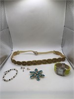 MISC. LOT-CRAFT JEWELRY,BELT? & WATCH