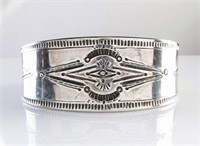 A Heavy Sterling Silver Etched Cuff
