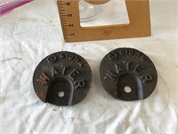2 vintage cast iron water valve covers