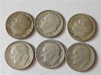 6 liberty dimes 1950's