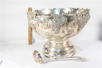 Large silverplate grape leaves punch bowl with