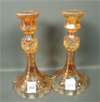 Two Imperial Marigold Six Sided Candlesticks