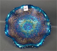 N'Wood Elec. Blue Embroidered Mums Ruffled Bowl