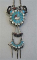 Zuni SS & Multi Stone Inlay Sunface Necklace