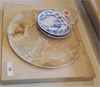 MARBLE TYPE SERVING TRAY; BUTCHER BLOCK;