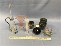 Lot with 7 various glass vases, some Russian made