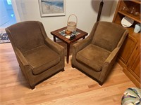 Pair of Brown Upholstered Accent Armchairs