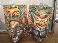 Pair of Handmade Wood Carved African Masks