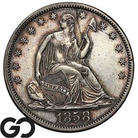 1858 Seated Liberty Half Dollar, AU++/Unc Bid: 360