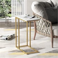 Yusong C Shaped End Table - Gold / White Marble