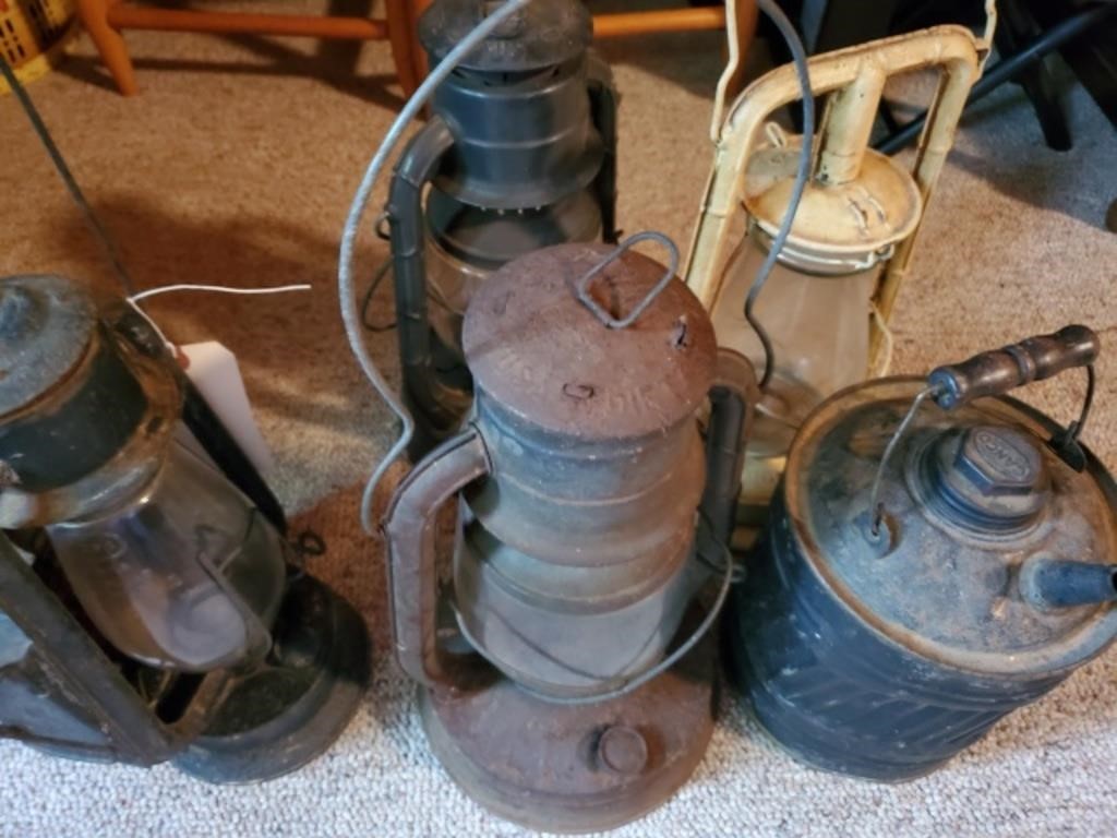 Antique Oil Lanterns and Oil can