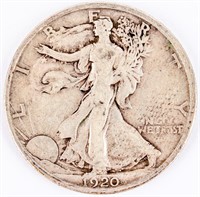 Coin 1920-D Walking Liberty Silver Half-Dollar F