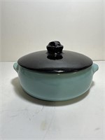 Vintage Blue McCoy Bowl with black lid marked