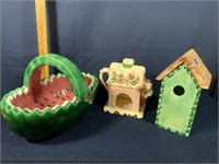 Watermelon, candy house, and bird house stoneware
