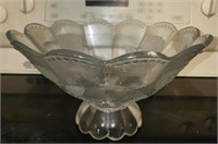 Large glass punchbowl on pedestal