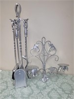 METAL FIREPLACE SET & METAL SCONCE CANDLE HOLDER