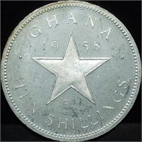 1958 Ghana Ten Shillings Proof Silver Coin