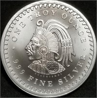 1 Troy Oz .999 Silver Aztec Calendar Round BU