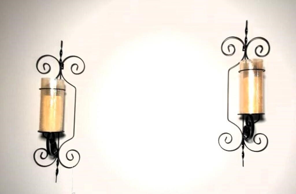 Pair of Metal Wall Sconces with Glass Shades