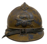 WWI French 1915 Adrian Helmet Mustard Over Paint