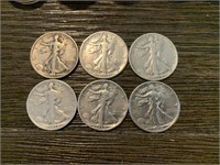 (6) Walking Liberty 1/2 Dollar