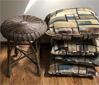 Small Wicker Stool with 4 Throw Pillows