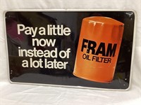 Fram Oil Filter Tin Adv. Sign, 25 3/4”L, 15