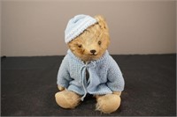 Antique Mohair Teddy Bear with Blue Crochet Outfit