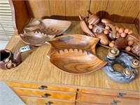 ashtrays, wooden fruit tray, etc